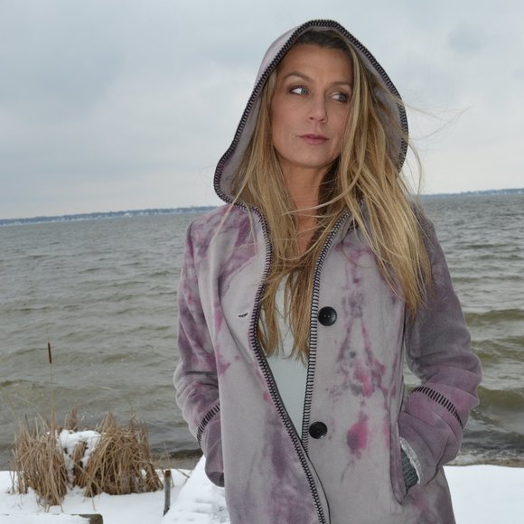 Vintage Marvin Richards Cashmere Long hoodie Coat gray black Red purple M L XL - Picture 2 of 15